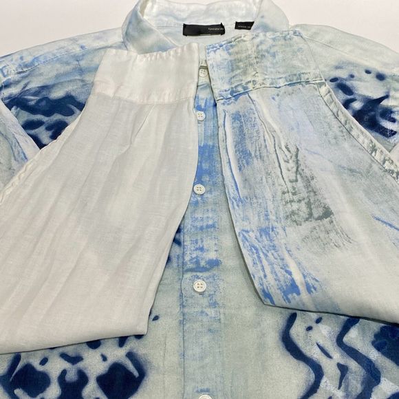 Authentic Nanibon Fuzzi Shirt Mens 52/LG Italy Linen Abstract Dye & Paint Art - Picture 5 of 14